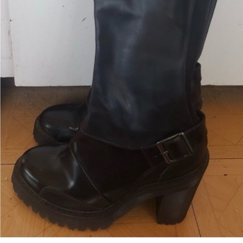 Dr. Martens Punk Goth EMO Moto Black Knee High Heeled Platform Zip Boots 9